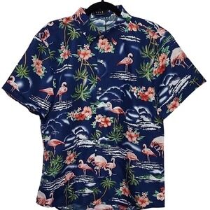 SSLR  Hawaiian Shirt Flamingos Casual Short Sleeve Button Down Shirts medium NEW